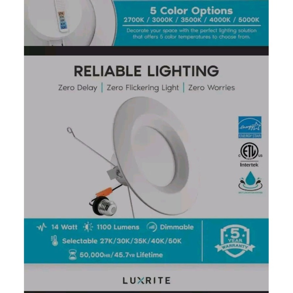 Luxrite LR23796 Downlight Round 5-6" 14W RETROFIT Smooth Trim, OK WET AREA - Picture 10 of 12